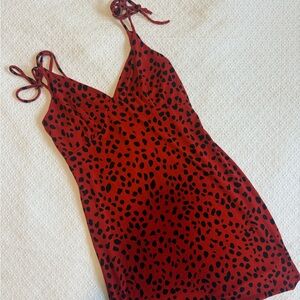 Red and Black Women's Polka Dot Spotted Slip Dress